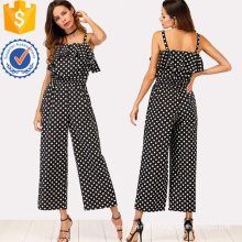 Black Ruffle Trim Polka Dot Jumpsuit OEM/ODM Manufacture Wholesale Fashion Women Apparel (TA7017J)